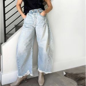 👖 NiMin Barrel Jeans Light Wash w/ Frayed Hem – Size Small – NWT